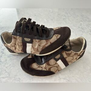 Coach Joss signature logo suede sneakers size 8 - Brown & Tan signature canvas